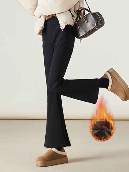 Pantalon évasé femme noir doublé chaud intérieur polaire