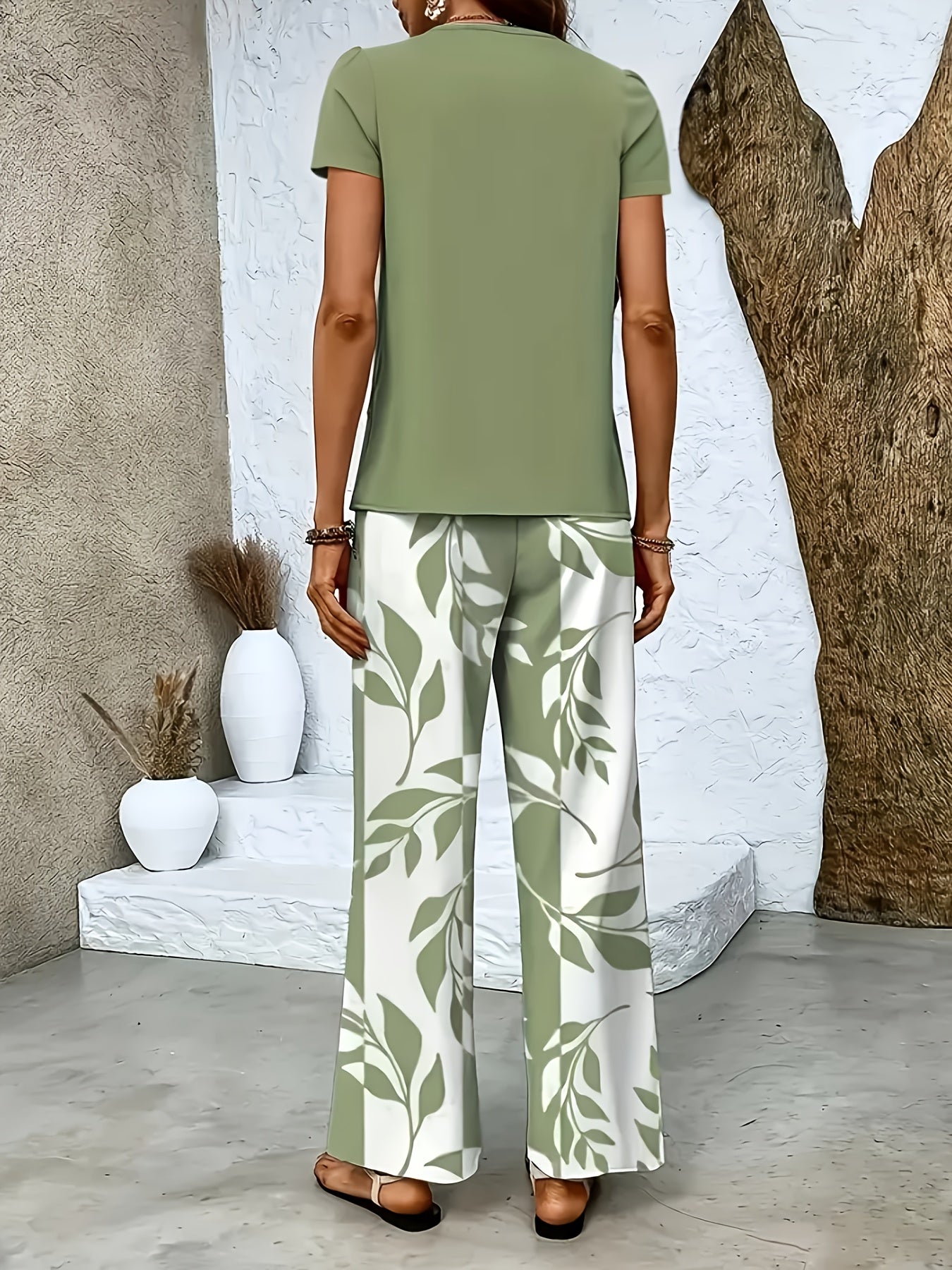 Ensemble élégant pour femme à manches courtes style décontracté chic avec pantalon large imprimé floral