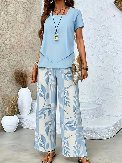 Ensemble élégant pour femme à manches courtes style décontracté chic avec pantalon large imprimé floral