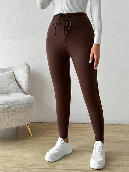 Legging Femme Marron Chaud Doublé Polaire avec Cordon de Serrage