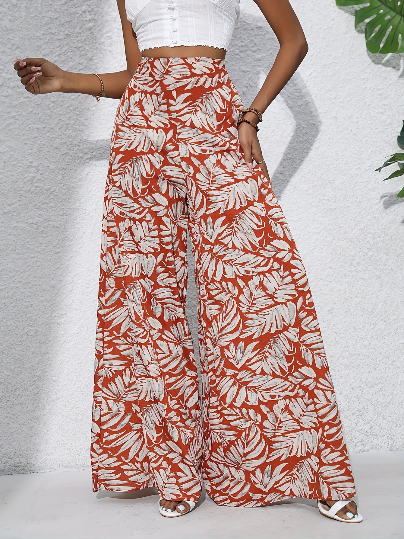 Pantalón ancho para mujer estilo tropical casual para playa y verano