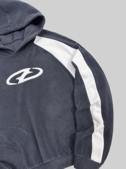 Sweat à Capuche Homme Bicolore Gris Anthracite Blanc Col Roulé Sportif Décontracté