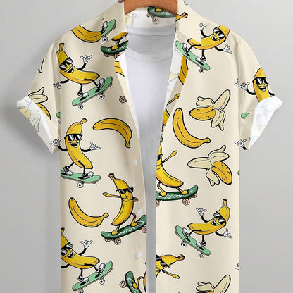 Lässiges Herrenhemd mit lustigem Bananen-Skateboard-Motiv, sommerlich und originell  