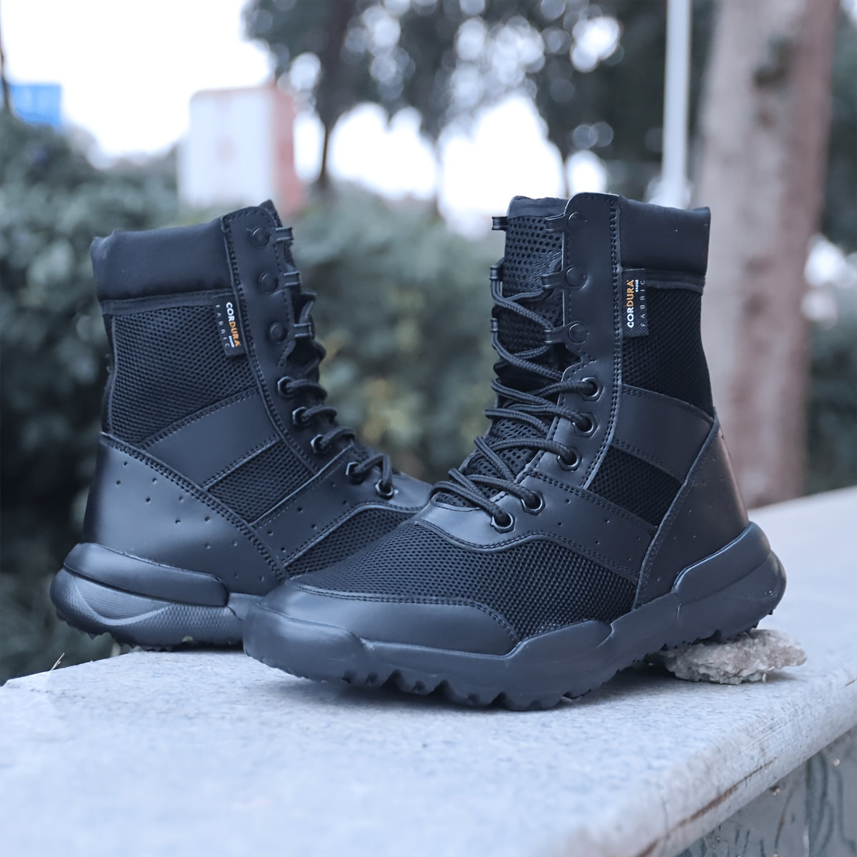 Bottes de combat montantes noires pour hommes Chaussures tactiques respirantes à lacets