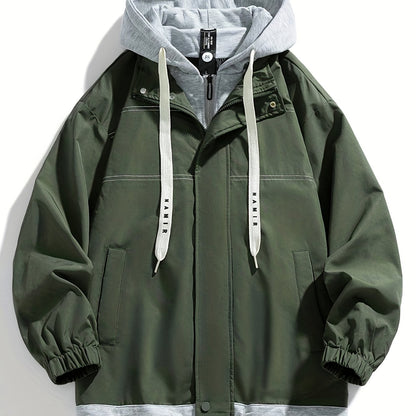 Veste Homme Coupe-Vent avec Capuche Intégrée Amovible Style Décontracté Noir Marron