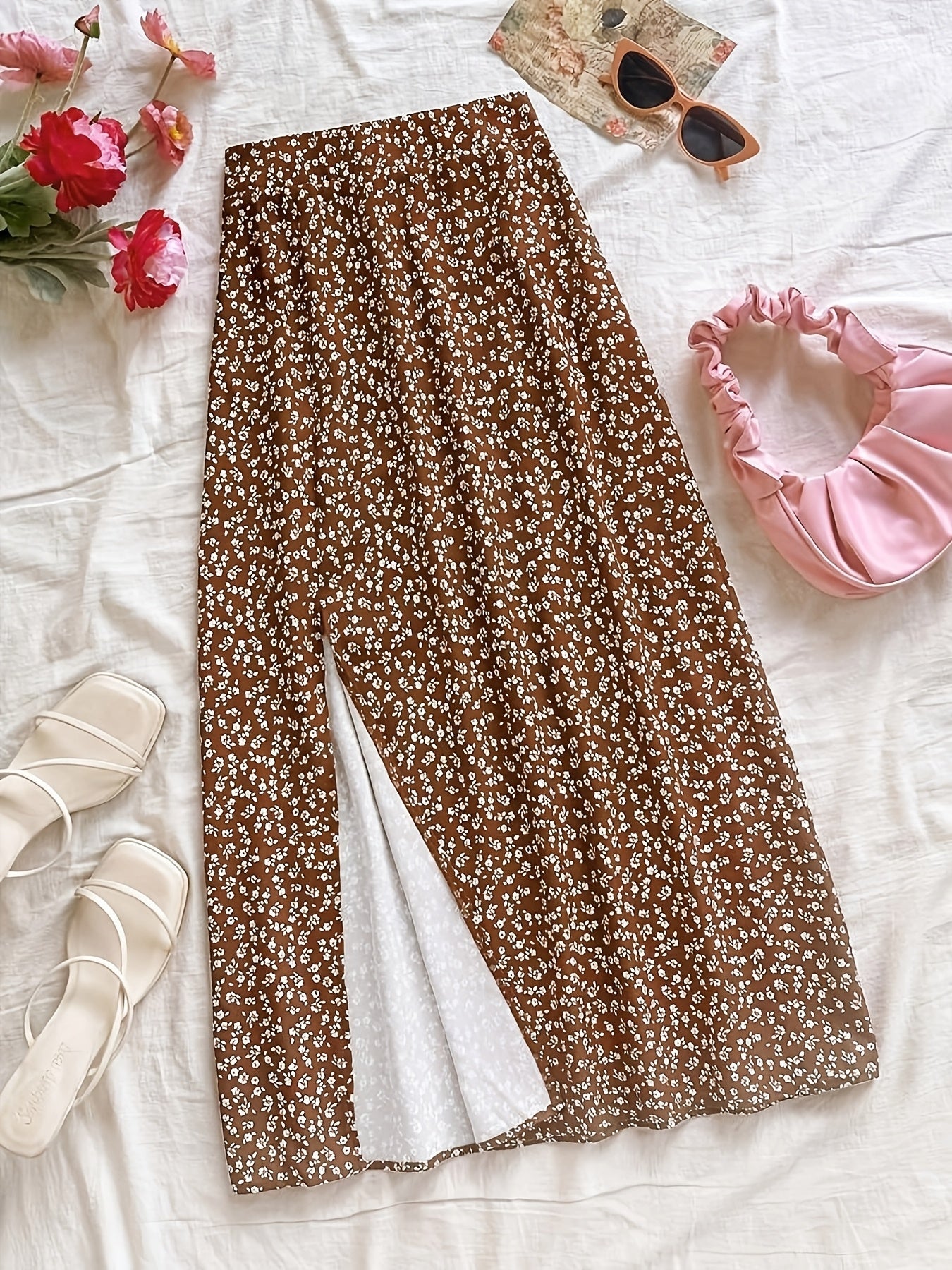 Women's mid-length bohemian style floral slit skirt – Casual elegance for summer