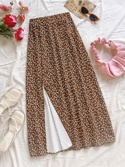 Women's mid-length bohemian style floral slit skirt – Casual elegance for summer