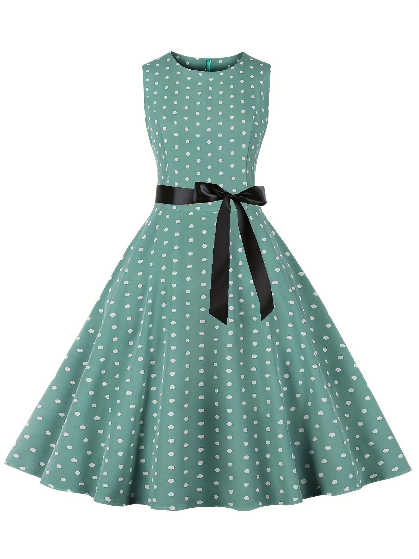 Vestido vintage sin mangas con lunares para mujer, estilo retro acampanado, ideal para el verano y ocasiones especiales