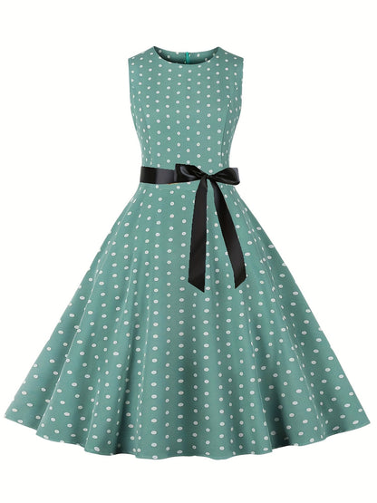 Vestido vintage sin mangas con lunares para mujer, estilo retro acampanado, ideal para el verano y ocasiones especiales