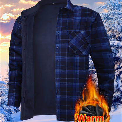 Men's Fleece-Lined Plaid Button-Up Shirt Jacket