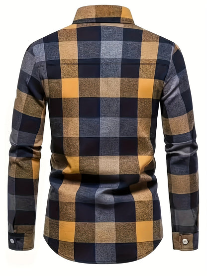 Chemise à Carreaux Homme Manches Longues à Col Classique et Poches Poitrine