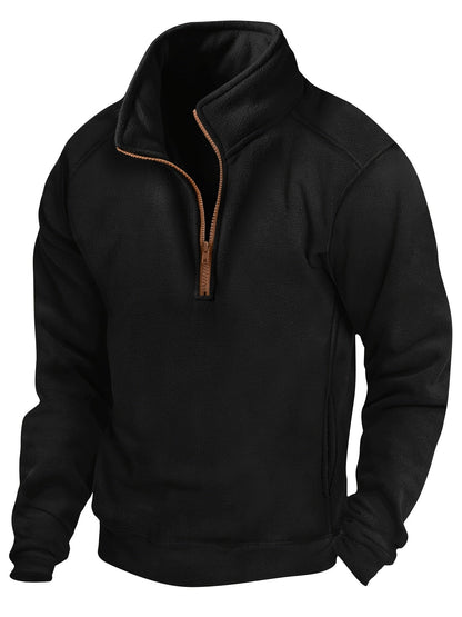 Polaire Homme Demi-Zip Col Montant Manches Longues Poches Latérales