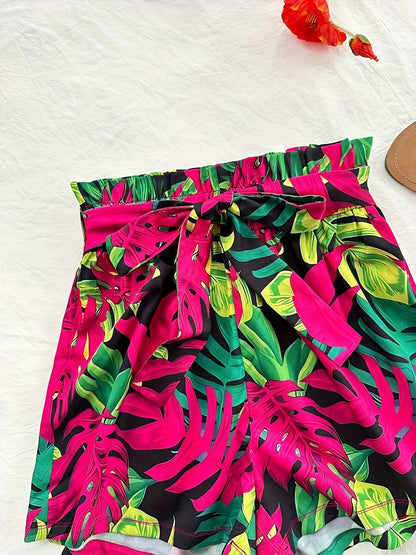 Ensemble coordonné pour femme, style tropical, top ajusté et short taille haute, idéal vacances et été