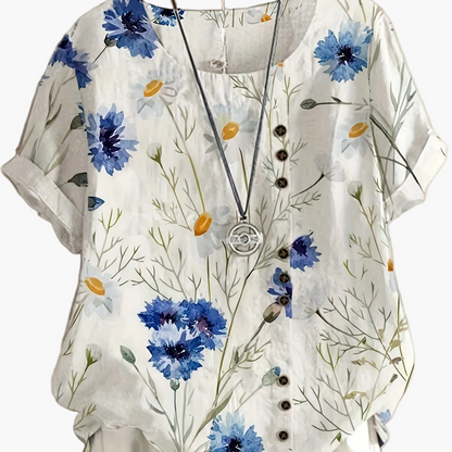 Blouse femme style vintage à fleurs imprimées avec boutons – Élégance décontractée pour l'été