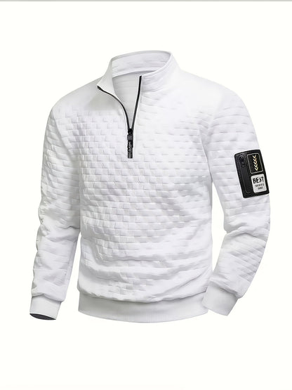 Pull homme matelassé motif géométrique avec col montant zippé et patch manche