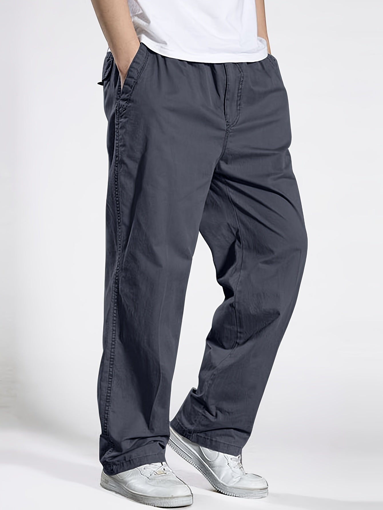 Pantalon décontracté à taille élastique homme, coupe ample, idéal pour loisirs et détente