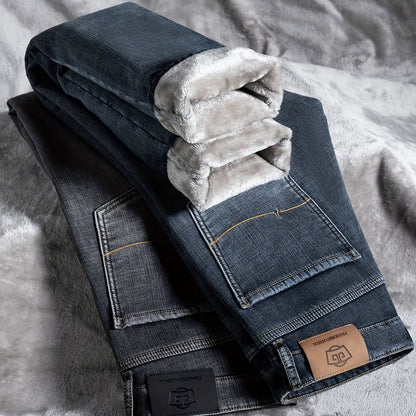 Jean homme doublé polaire coupe droite style décontracté bleu ou gris