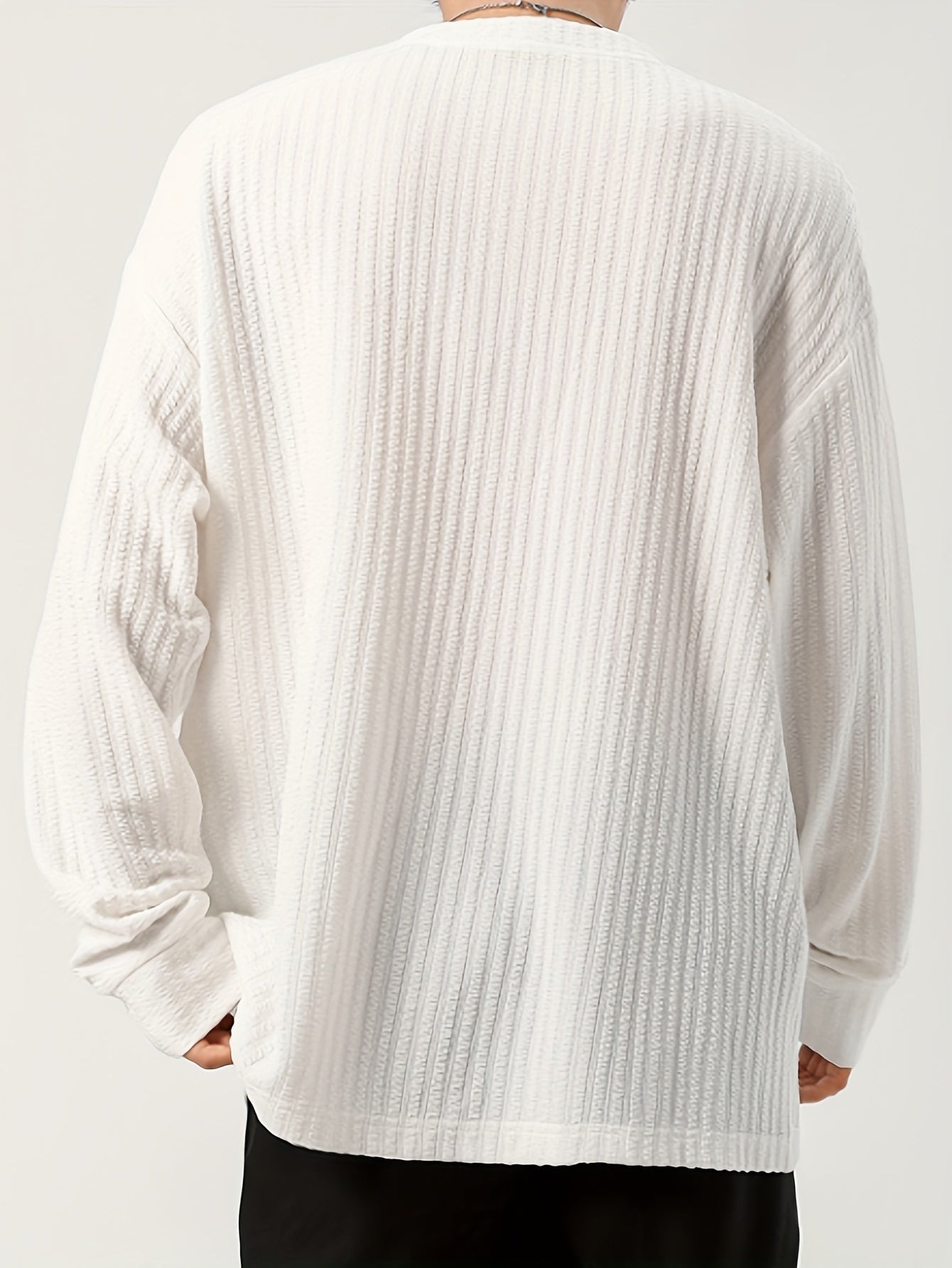 T-shirt Homme Manches Longues Texture Texturée Col V Doux Couleur Unie