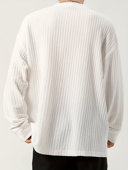 T-shirt Homme Manches Longues Texture Texturée Col V Doux Couleur Unie