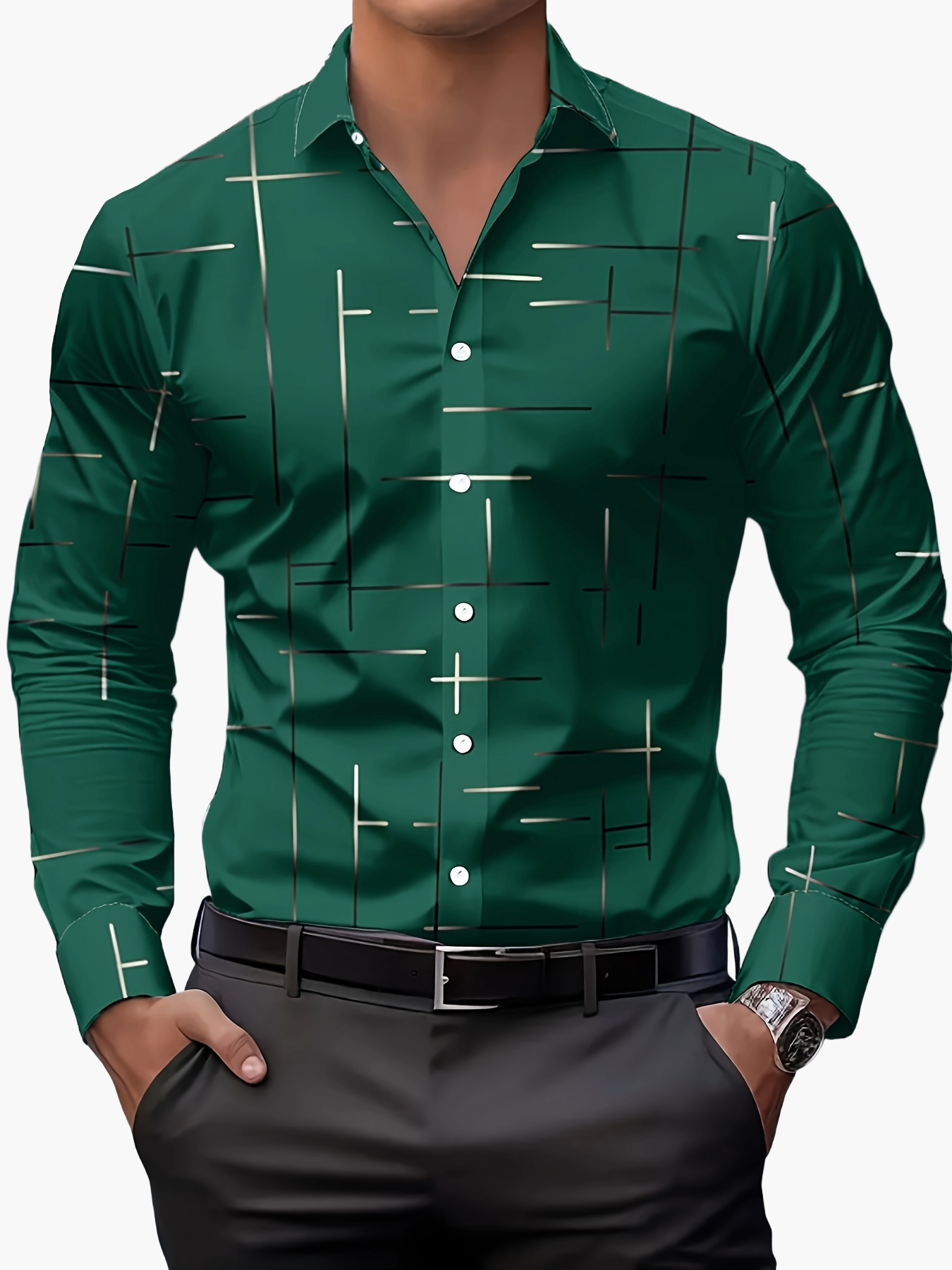 Chemise homme élégante à motif graphique, style casual business, idéale pour le printemps et l'automne