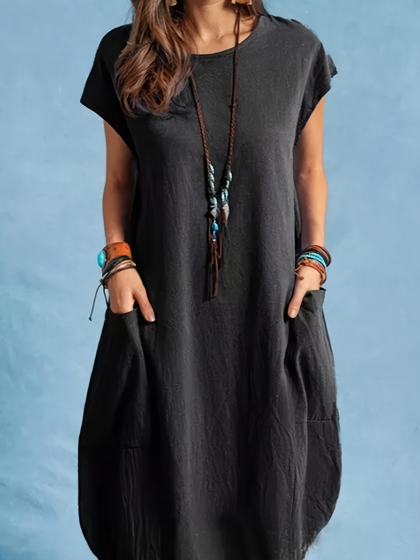 Robe Femme Décontractée Tunique Élégante à Manches Courtes pour Été et Printemps