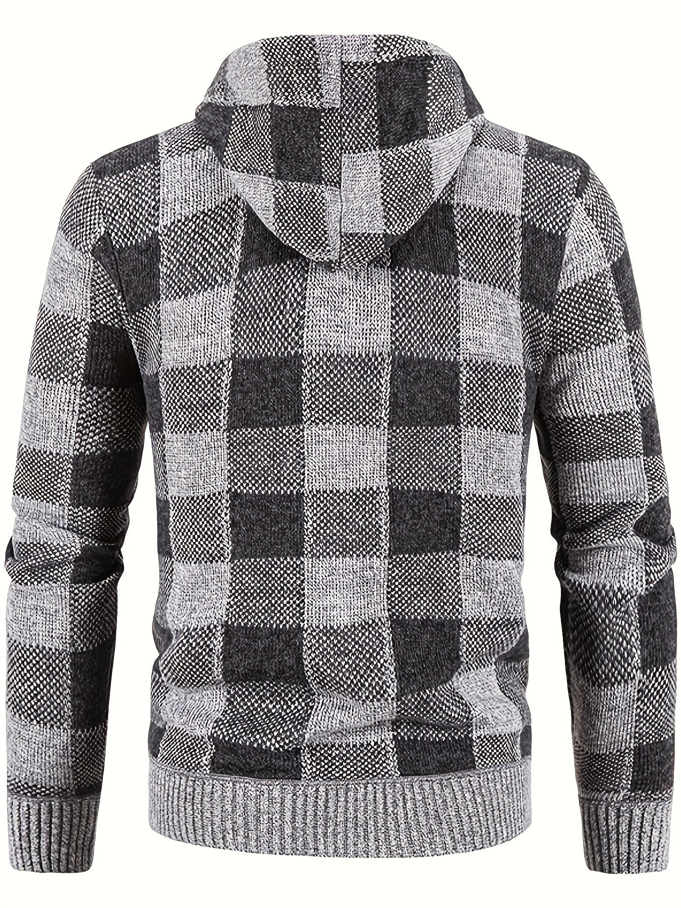 Cardigan Homme à Capuche Carreaux Marron Noir Fermeture Éclair Doublure Chaude