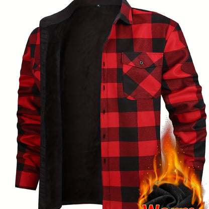 Men's Fleece-Lined Plaid Button-Up Shirt Jacket