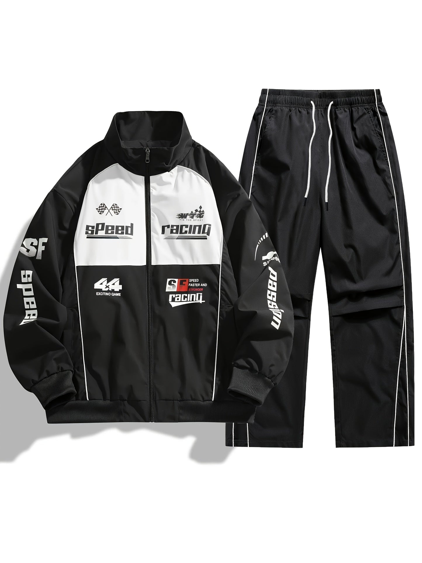 Ensemble de Survêtement Homme Style Racing Col Montant Fermeture Éclair