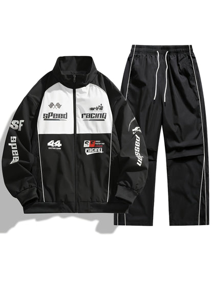 Ensemble de Survêtement Homme Style Racing Col Montant Fermeture Éclair