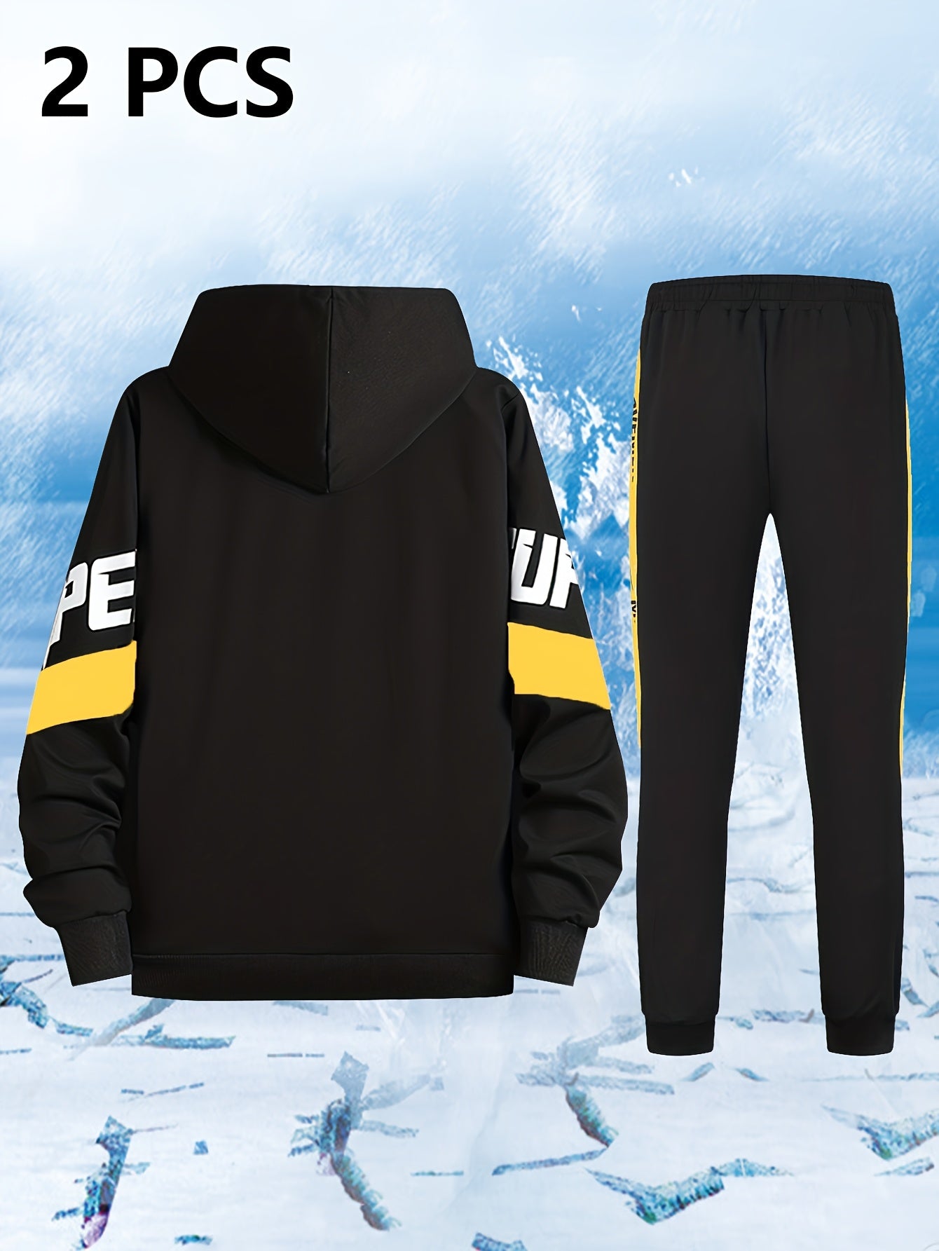 Ensemble Homme Sportif Noir avec Capuche et Bandes Latérales