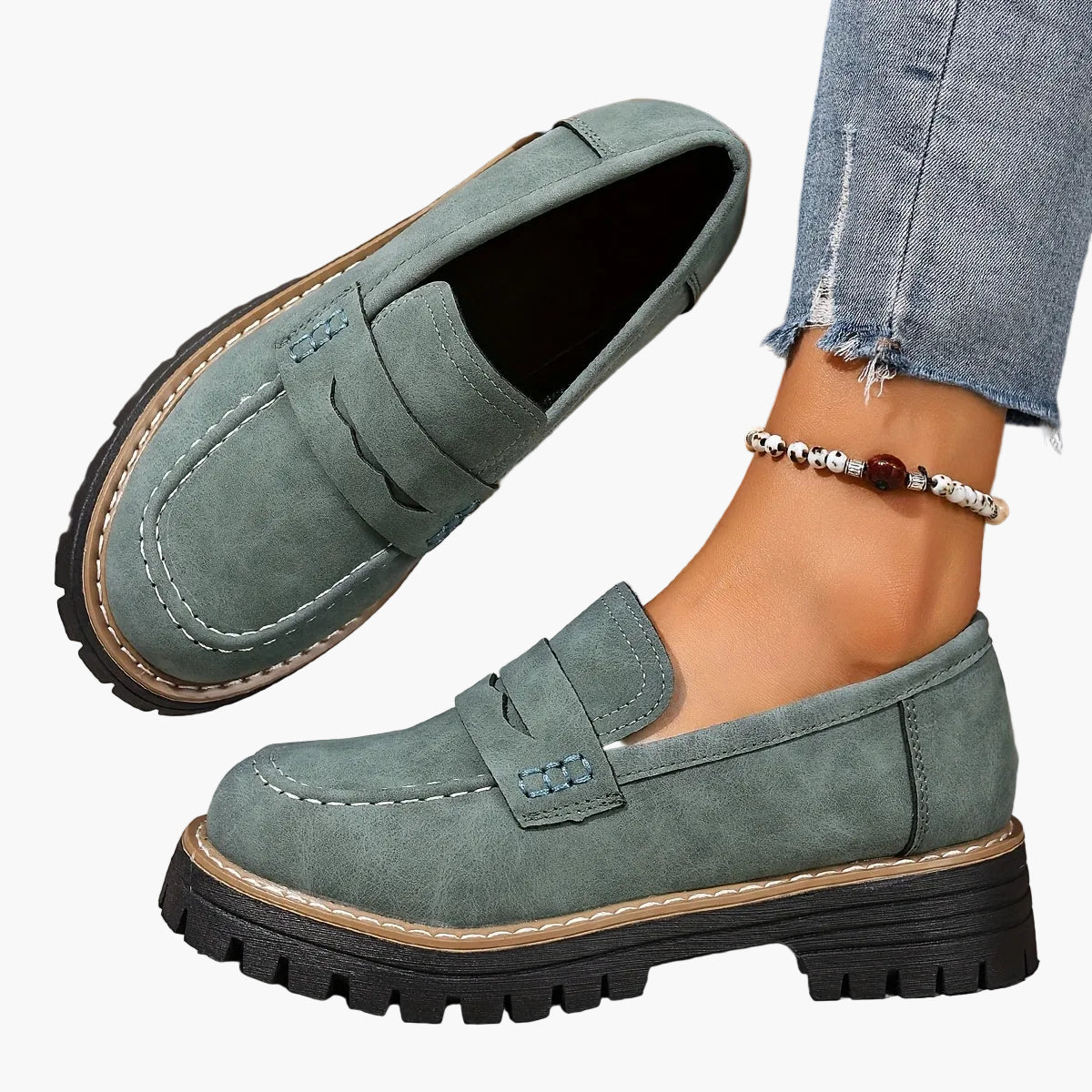 Afslappede damesko i penny loafer-stil med tyk sål