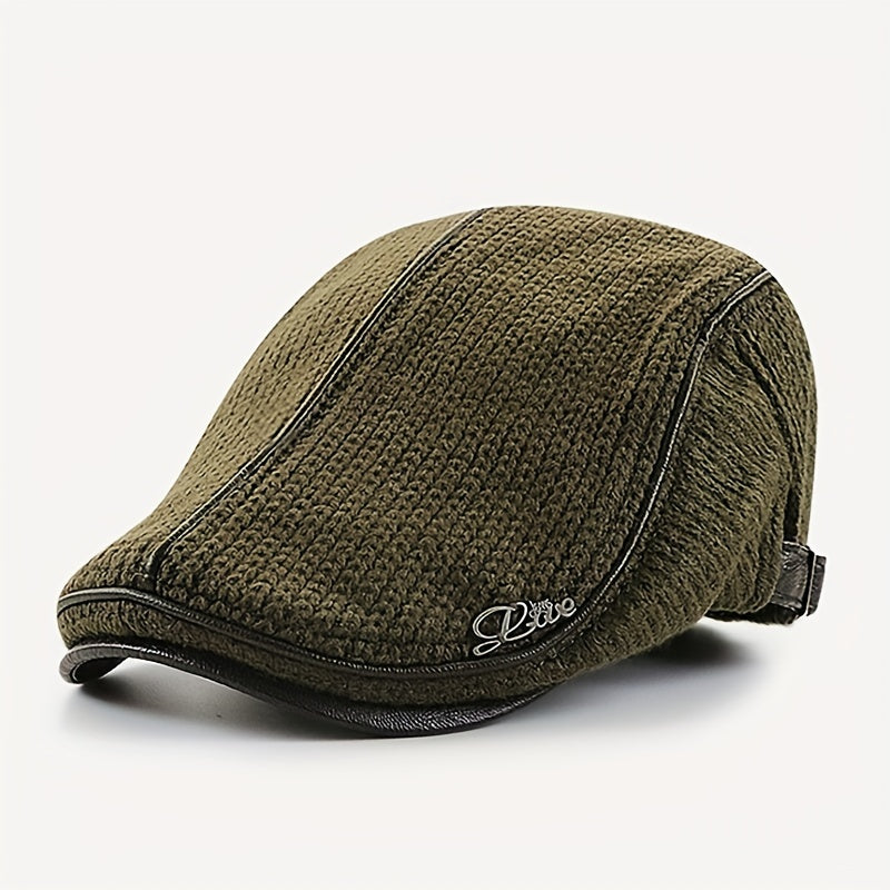 Casquette béret plate tricotée homme avec bordure effet cuir
