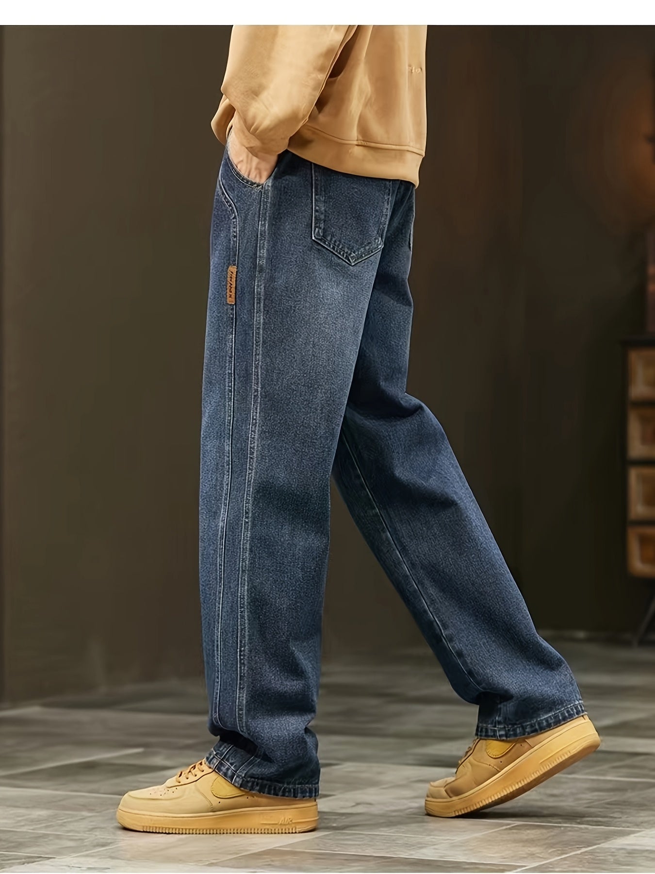 Losvallende brede jeans voor heren, casual stedelijke stijl