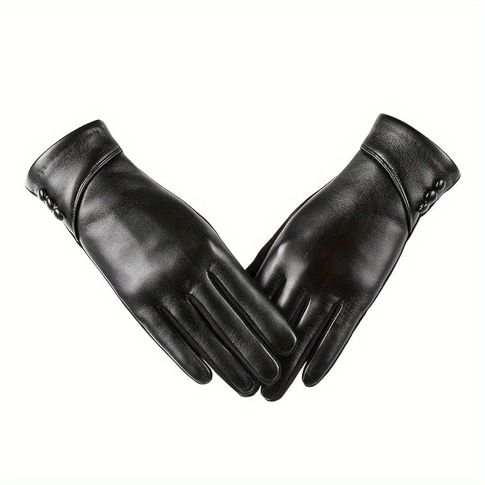 Gants Élégants Noirs avec Détail Boutons pour Femme