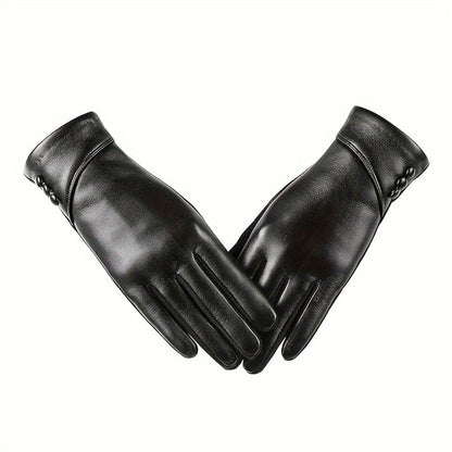 Gants Élégants Noirs avec Détail Boutons pour Femme