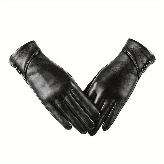 Gants Élégants Noirs avec Détail Boutons pour Femme