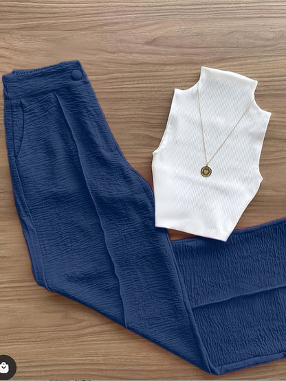 Ensemble élégant femme – Débardeur sans manches et pantalon taille haute – Idéal printemps/été