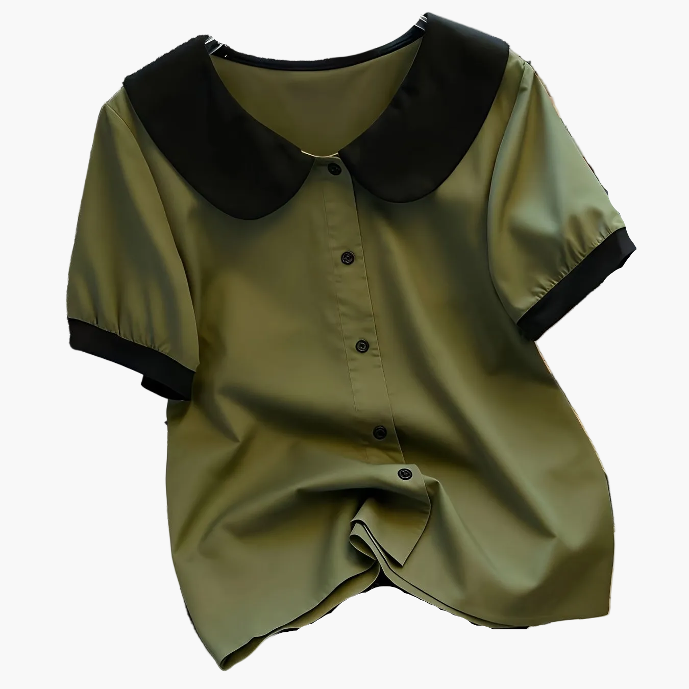 Blusa elegante para mujer con cuello Claudine estilo retro, mangas cortas, ideal para la oficina o salidas