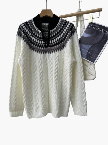 Męski sweter z półzamkiem i stójką w stylu nordyckim casual na zimę