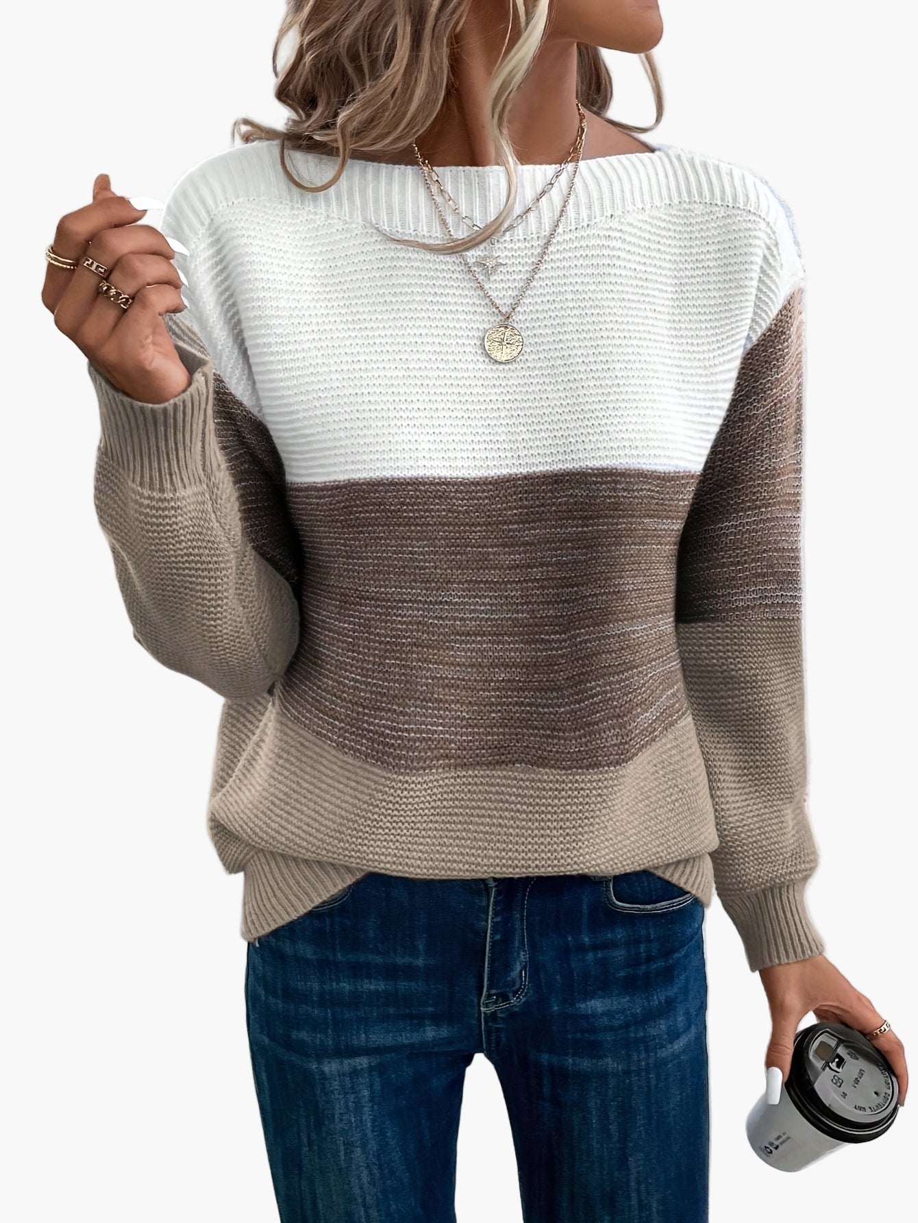 Elegant damepullover i afslappet stil med lange ærmer til efterår/vinter