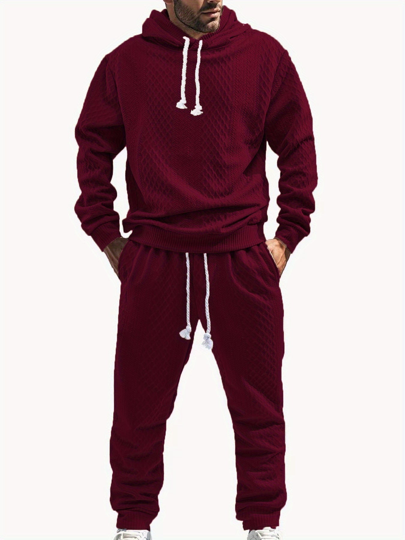 Ensemble Survêtement Homme à Capuche Texture Chevron et Losange – Style Décontracté