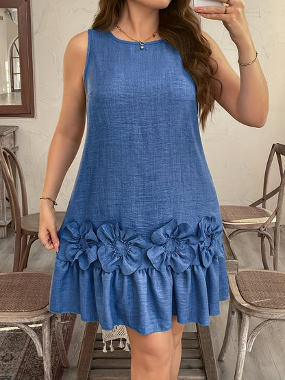 Robe décontractée sans manches à volants et fleurs pour femme, style chic et quotidien