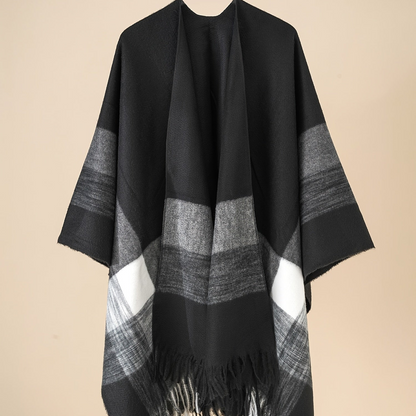 Women's Fringe Trim Open Front Poncho Cape