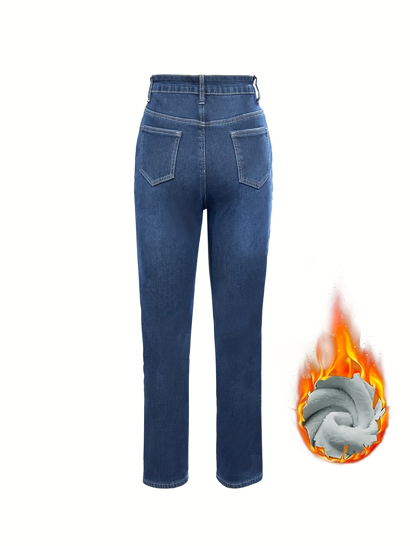 Jean Femme doublé polaire coupe droite bleu foncé chaud