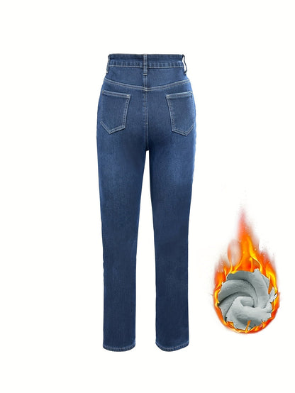 Jean Femme doublé polaire coupe droite bleu foncé chaud