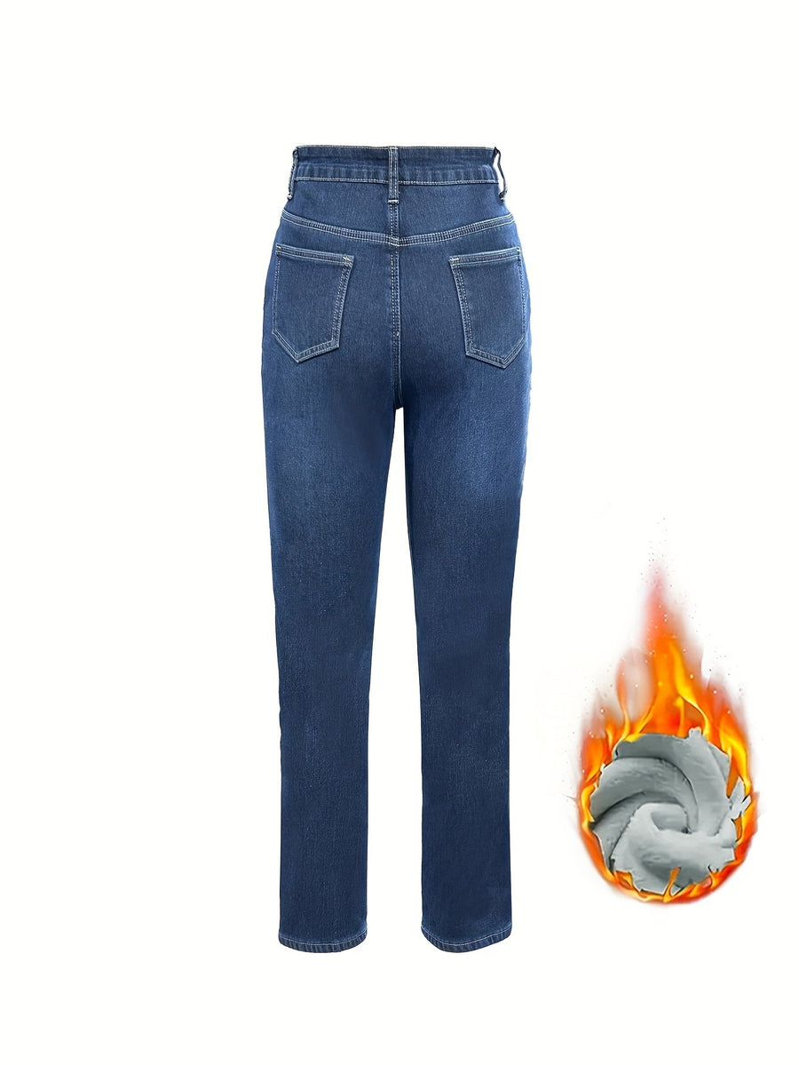 Jean Femme doublé polaire coupe droite bleu foncé chaud