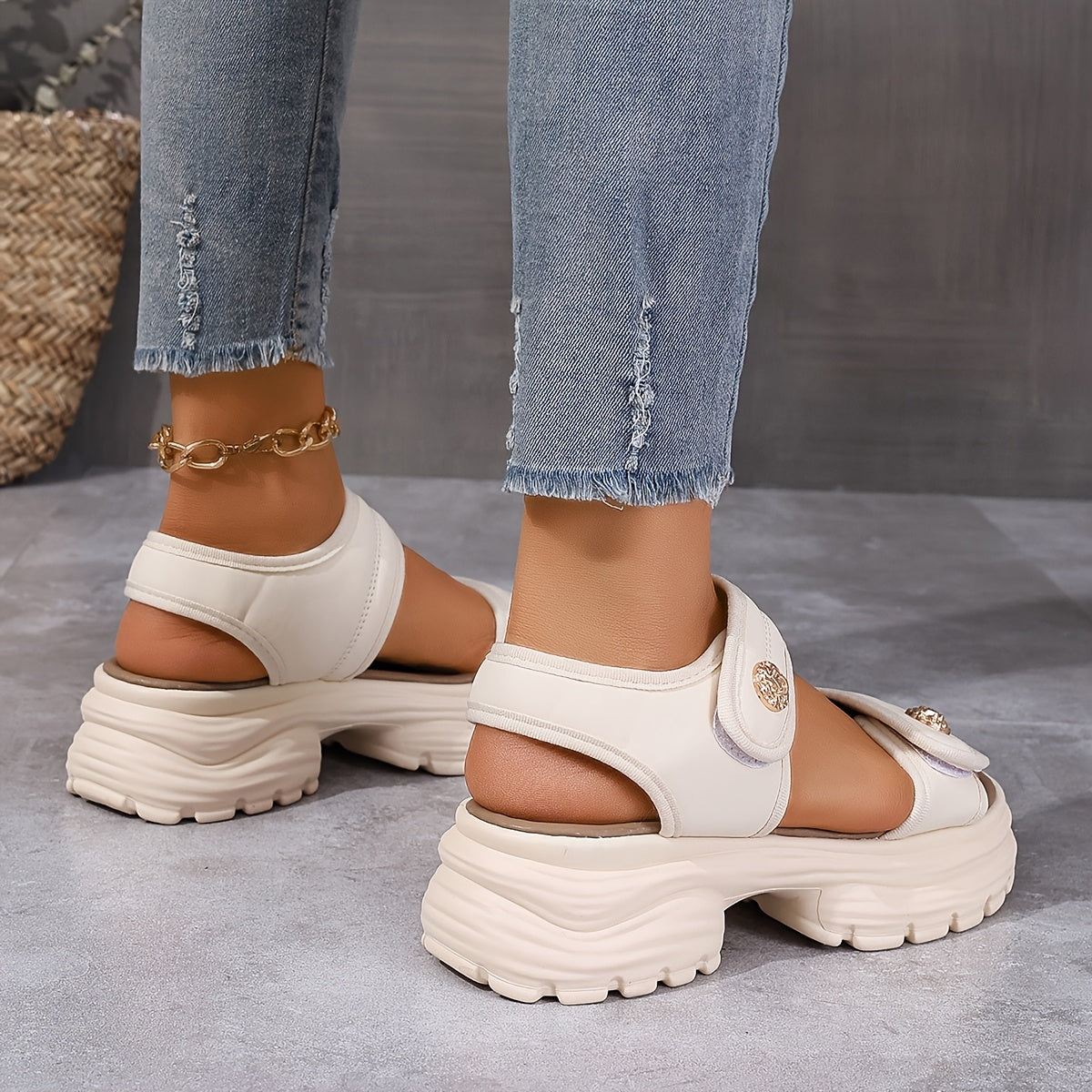 Sandales compensées élégantes pour femme à scratch – Style urbain décontracté