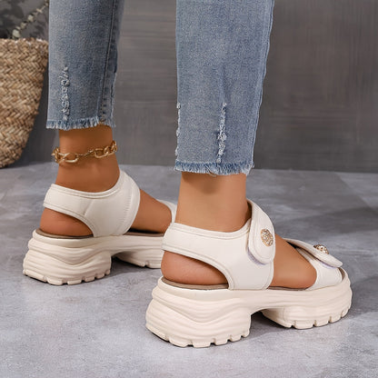 Sandales compensées élégantes pour femme à scratch – Style urbain décontracté