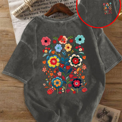 T-shirt Donna Stile Casual Motivo Floreale Ricamato - Moda Estiva in Tendenza Boho