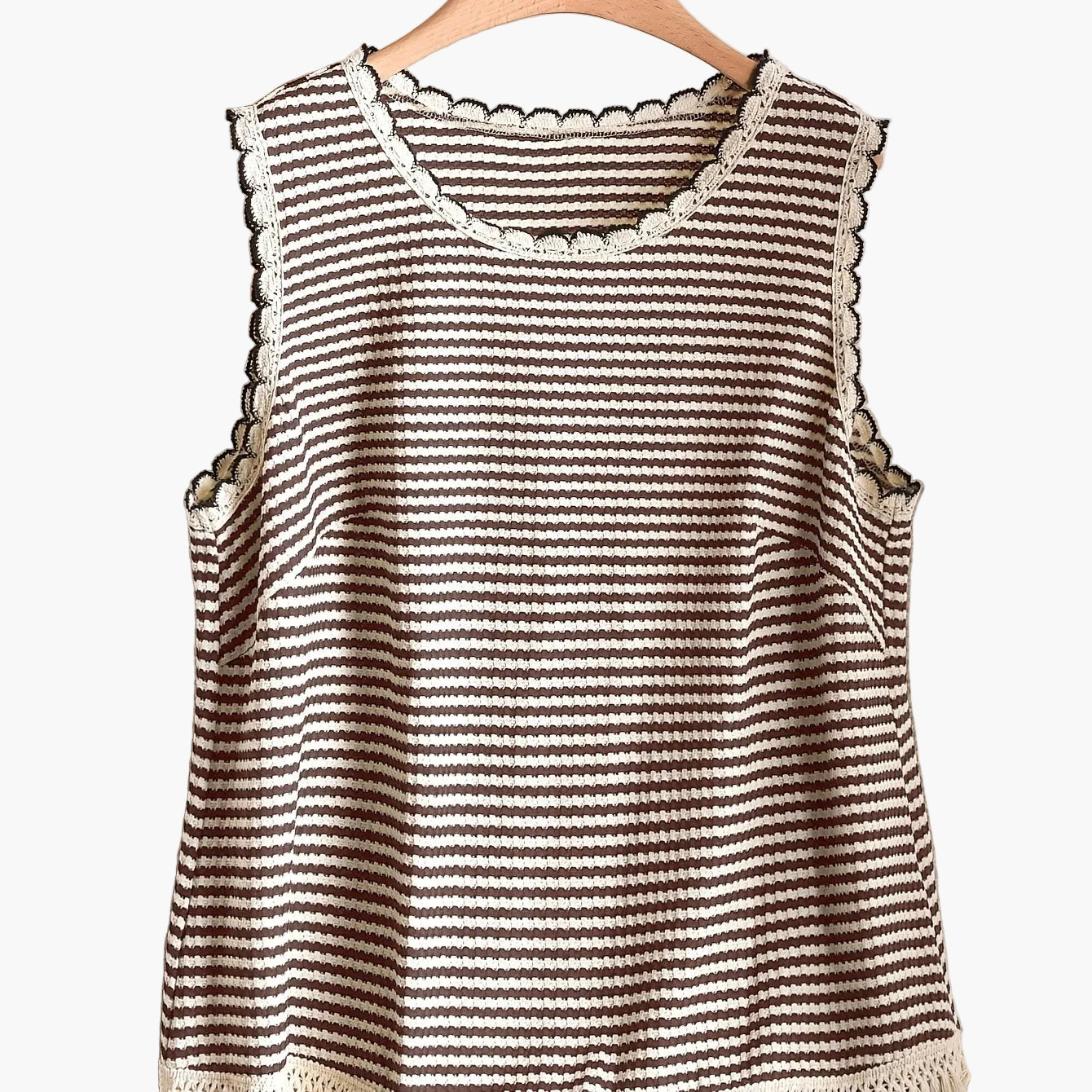 Dames tanktop grote maat elegante stijl met strepen en franjes, voor lente en zomer